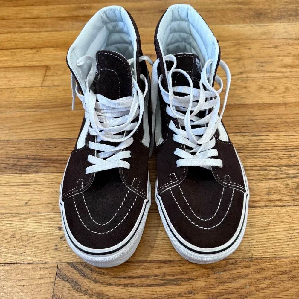 Vans Sk8-Hi Brown White Suede High Top Skate Shoes Mens 8.5 Womens 10